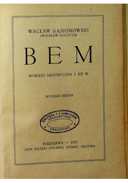 Bem powieść historyczna z XIX w 1927 r