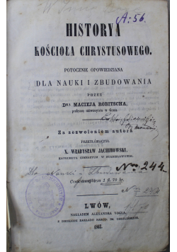 Historya Kościoła Chrystusowego 1867 r.