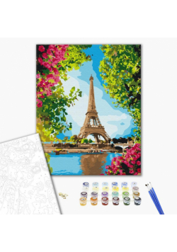 Malowanie po numerach BRUSHME 40x50 cm kwiatowy widok na wieżę Eiffla