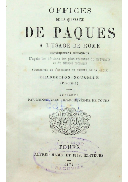 Offices de la quinzaine de Paques 1872 r.