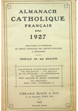 Almanach Catholique Francais pour 1927