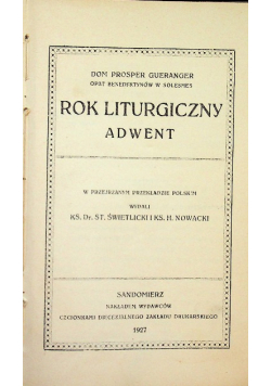 Rok liturgiczny, Adwent, 1927 r.