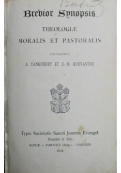 Brevior Synopsis Theologiae Moralis Et Pastoralis 1913 r.