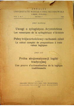 Uwagi o sylogistyce Arystotelesa 1946 r.