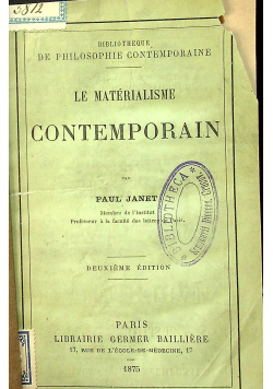 Le Materialisme Contemporain 1875 r.