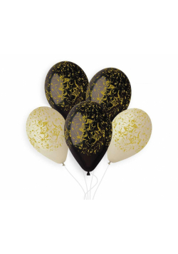 Balony Premium Hel Marble czarne i latte 33cm 5szt