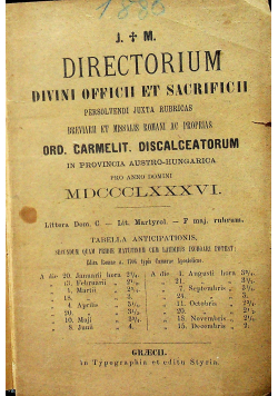 Directorium divini officii et sacraficii 1886r.