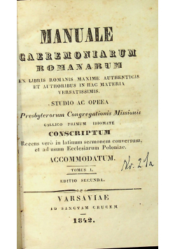 Manuale Caeremoniarum Romanarum Tomus I 1842 r.