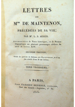 Lettres de Mme de maintenon Tom III 1815 r.