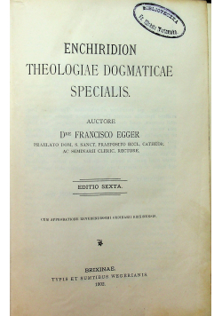Enchiridion Theologiae Dogmaticae Specialis 1902 r.