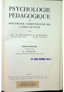 Psychologie pedagogique et doctrine chretienne de l'education 1932 r.