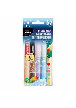 Flamastry dwustronne ze stempelkami 10szt KIDEA