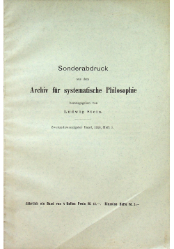 Sonderabdruck aus dem Archiv fur systematische Philosophie 22 Band Heft 1 1916 r.