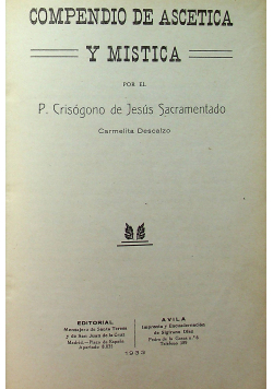 Compendio de Ascetica y Mistica 1933 r.