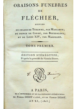 Oraisones Funebres de Flechier tome premiere 1803 r.
