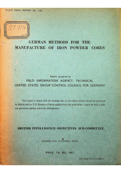 German methods for the manufacture of iron powder cores 1945 r.