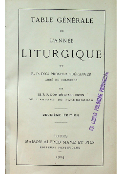 Table Generale de l annee liturgique 1924 r.