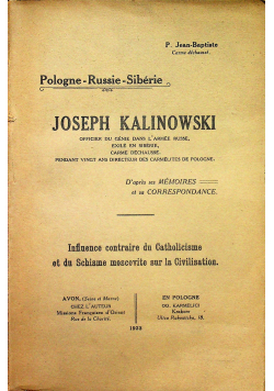 Pologne Russie Siberie Joseph Kalinowski 1923 r.