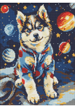 Diamentowa mozaika - Kosmiczny husky 30x40cm