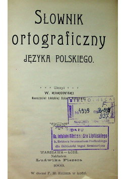 Słownik ortograficzny języka polskiego 1903 r.