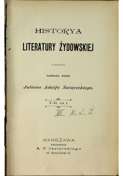 Historya literatury żydowskiej Tom II Część I 1903 r