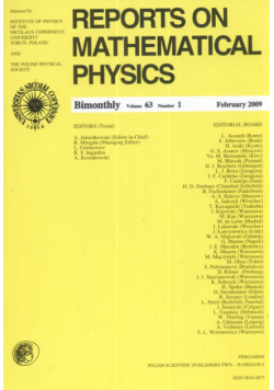 Reports on Mathematical Physics 63/1 2009