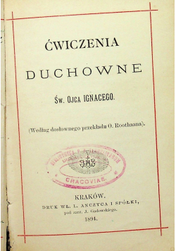 Manrez czyli ćwiczenia duchowne św Ignacego 1864 r.