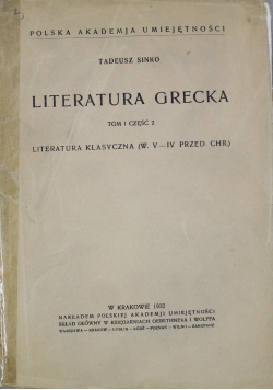 Literatura grecka Tom I częsć II 1932 r