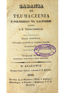 Zadania do tłumaczenia z polskiego na łacińskie cz 1 1830 r.