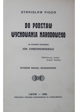 Do podstaw wychowania narodowego, 1920 r