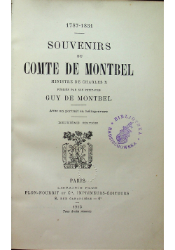 Souvenirs du comte de montbel 1913 r.