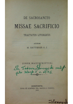 De Sacrosancto Missae Sacrificio 1903 r.