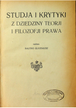 Studja i krytyki z dziedziny teorji i filozofji prawa 1924 r