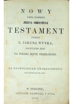 Biblia nowego testamentu 1862 r.