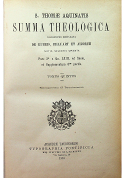 Summa Theologica Tomus Quintus 1901 r.