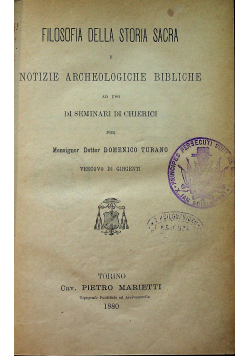 Filosofia Della Storia Sacra 1880 r.