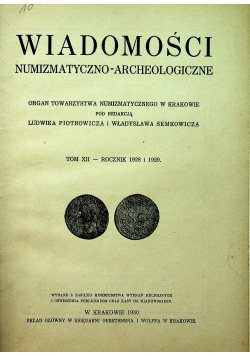 Wiadomości numizmatyczno archeologiczne 1930 r.