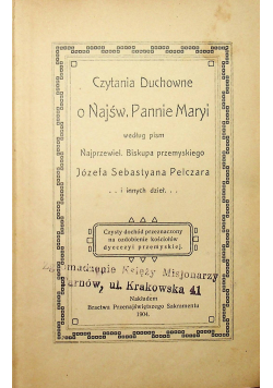 Czytania Duchowne o Najśw Pannie Maryi 1904 r