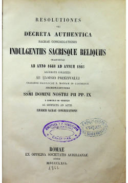 Decreta Authentica Sacrae Congregationis 1862r