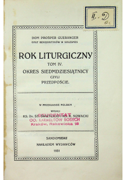 Rok liturgiczny Tom IV 1931 r.
