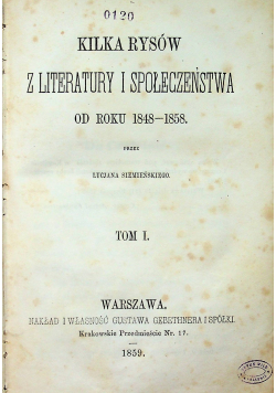 Kilka rysów z literatury i społeczeństwa Tom I 1859 r
