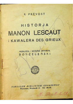 Historja Manon Lescaut i kawaleria  des Grieux 1924 r