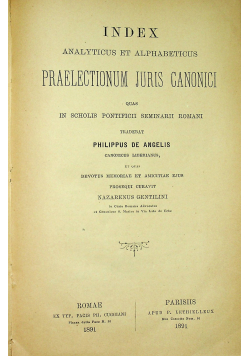 Index Analyticus et Alphabeticus Praelectionum Juris Canonici 1891 r