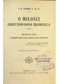 O miłości ukrzyżowanego Zbawiciela 1925 r.