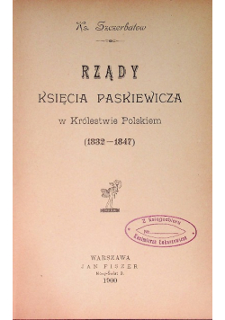 Rządy Księcia Paskiewicz, 1900 r.