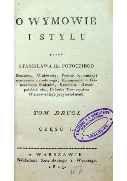 O wymowie i stylu Tom II Część I 1815 r.