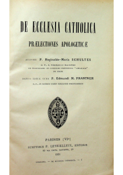 De Ecclesia Catholica Praelectiones Apologeticae 1931 r.