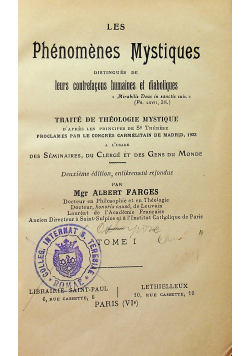 Les phenomenes Mystiques Traite de theologie mystique Tome I 1923 r.