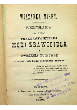 Rozmyślania na cześć przenajświętszej Meki Zbawiciela 1900 r