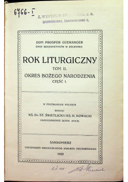 Rok liturgiczny Tom II Okres Bożego Narodzenia Część I 1928 r.